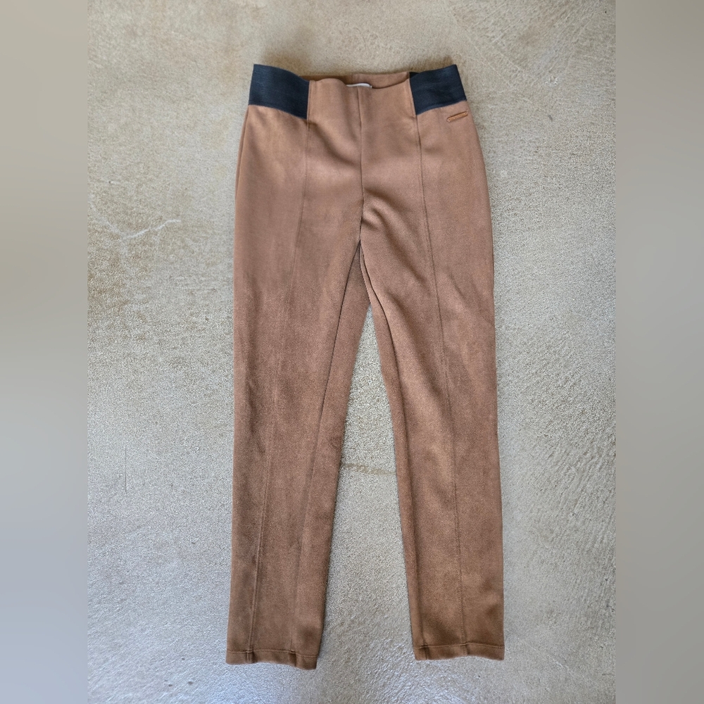 Women's Faux Suede Pants with Black Waistband - Picture 1 of 5